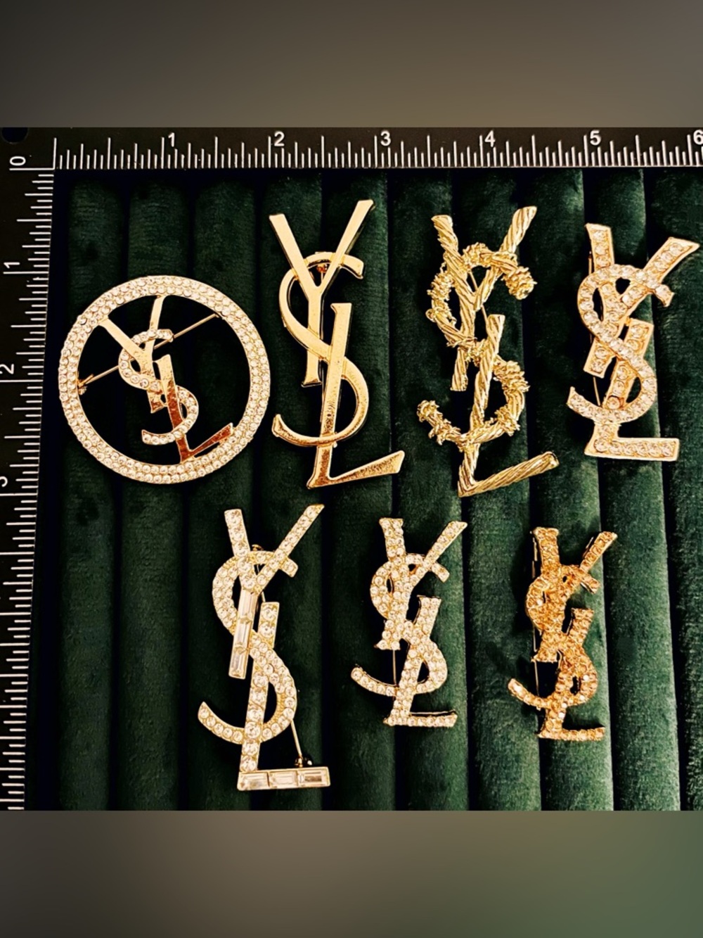 Lot of 7 Pieces Sparkling Initial Letter Brooch Pin Gold Silver Tones